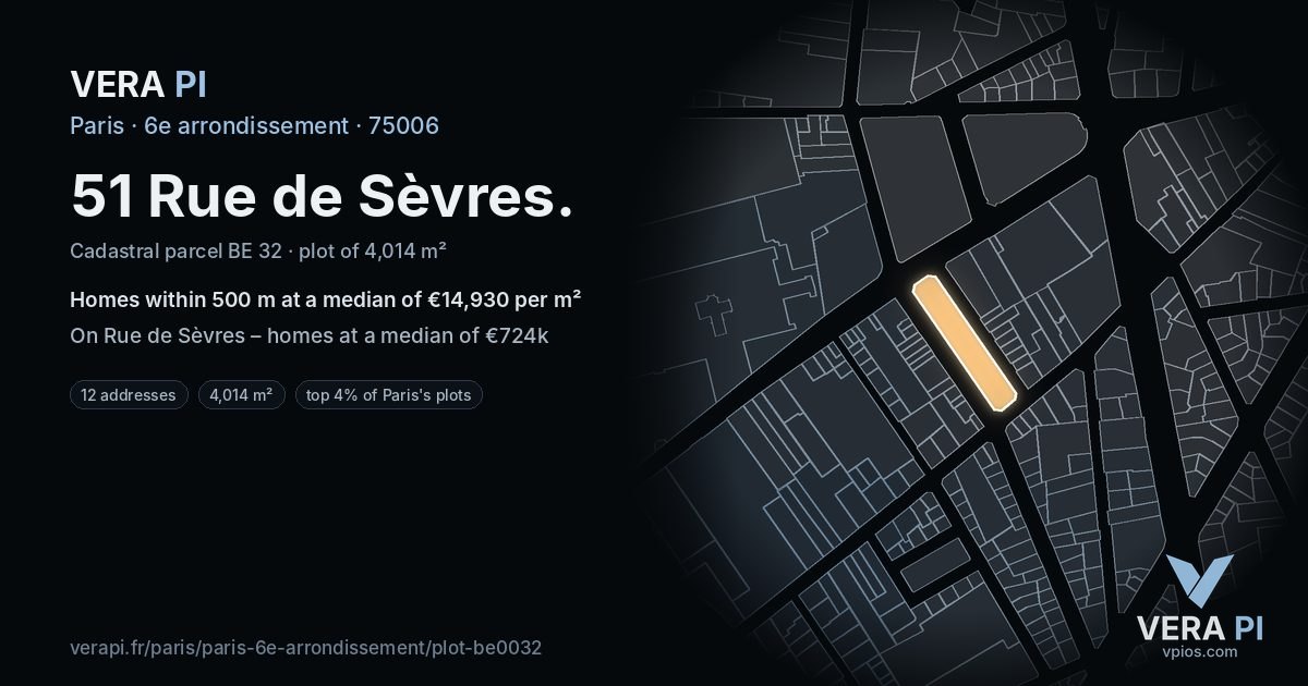 51 Rue de Sèvres, 6e arrondissement at night – the plot lit, the parcels around coloured by the prices near them