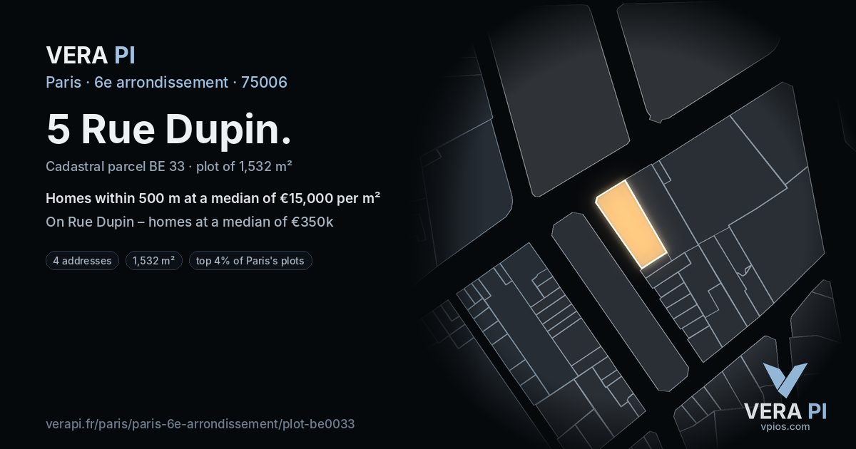 5 Rue Dupin, 6e arrondissement at night – the plot lit, the parcels around coloured by the prices near them