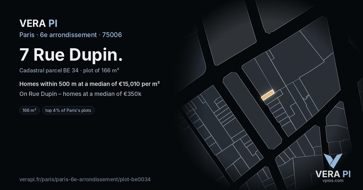 7 Rue Dupin, 6e arrondissement at night – the plot lit, the parcels around coloured by the prices near them