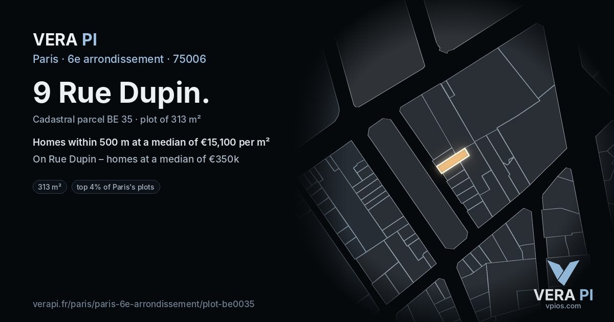 9 Rue Dupin, 6e arrondissement at night – the plot lit, the parcels around coloured by the prices near them