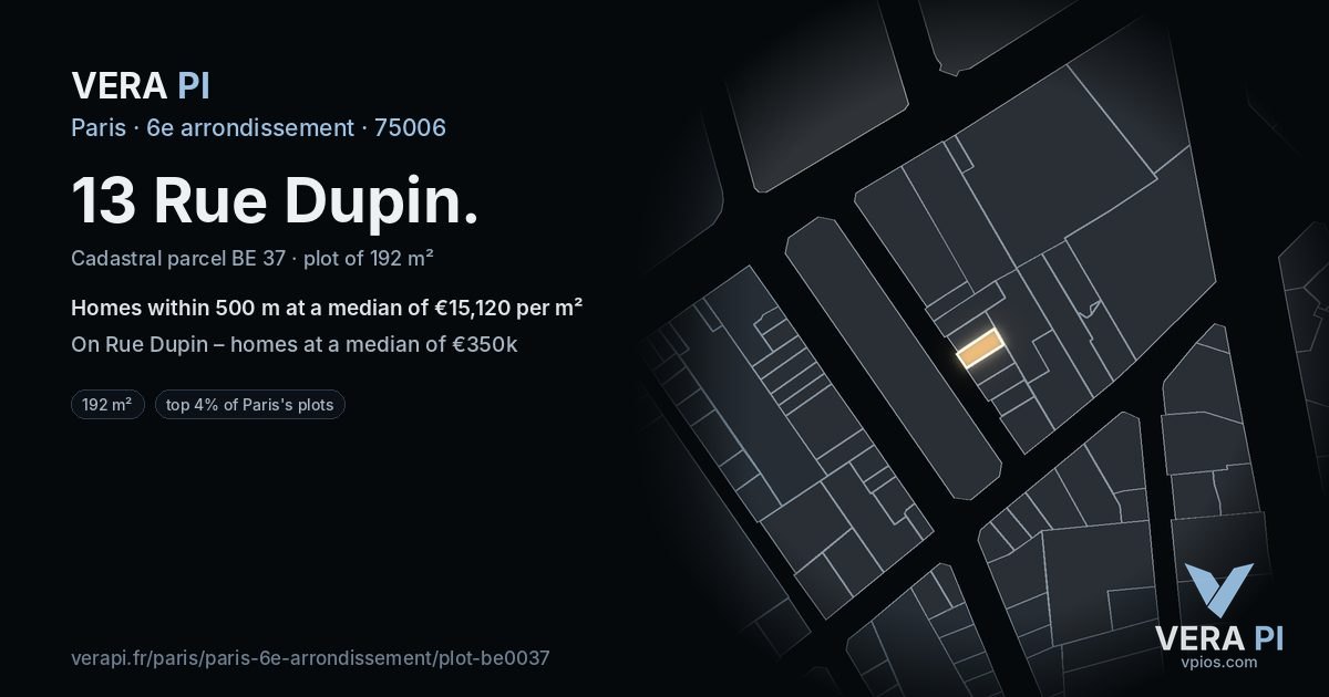 13 Rue Dupin, 6e arrondissement at night – the plot lit, the parcels around coloured by the prices near them