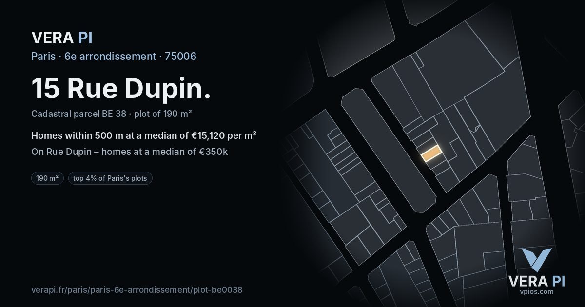 15 Rue Dupin, 6e arrondissement at night – the plot lit, the parcels around coloured by the prices near them