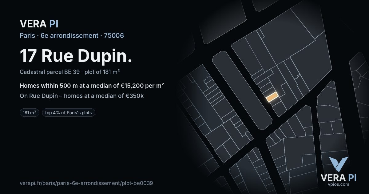 17 Rue Dupin, 6e arrondissement at night – the plot lit, the parcels around coloured by the prices near them