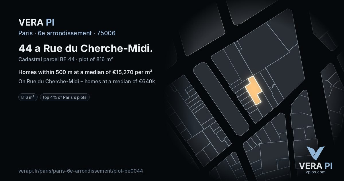 44 a Rue du Cherche-Midi, 6e arrondissement at night – the plot lit, the parcels around coloured by the prices near them