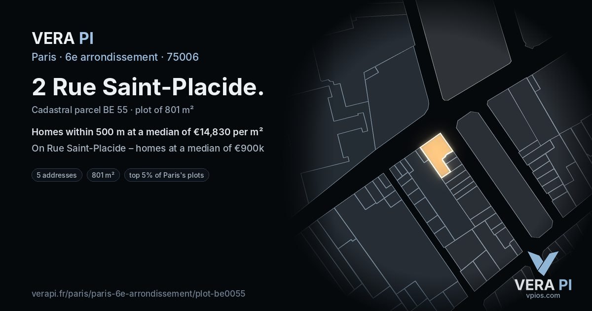 2 Rue Saint-Placide, 6e arrondissement at night – the plot lit, the parcels around coloured by the prices near them