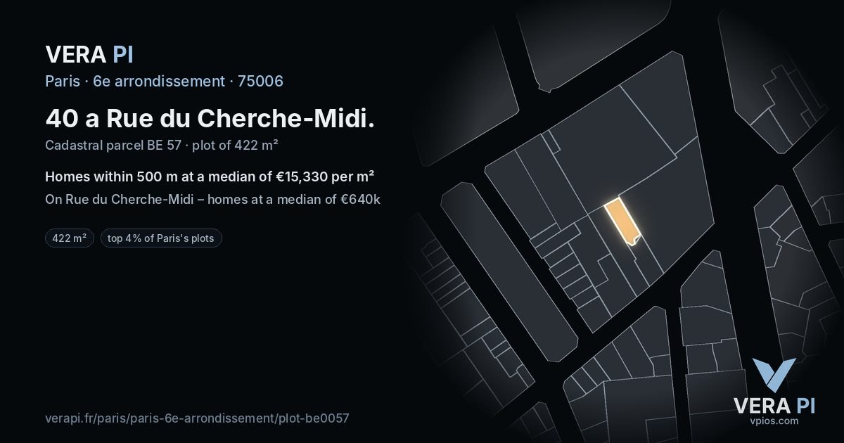 40 a Rue du Cherche-Midi, 6e arrondissement at night – the plot lit, the parcels around coloured by the prices near them