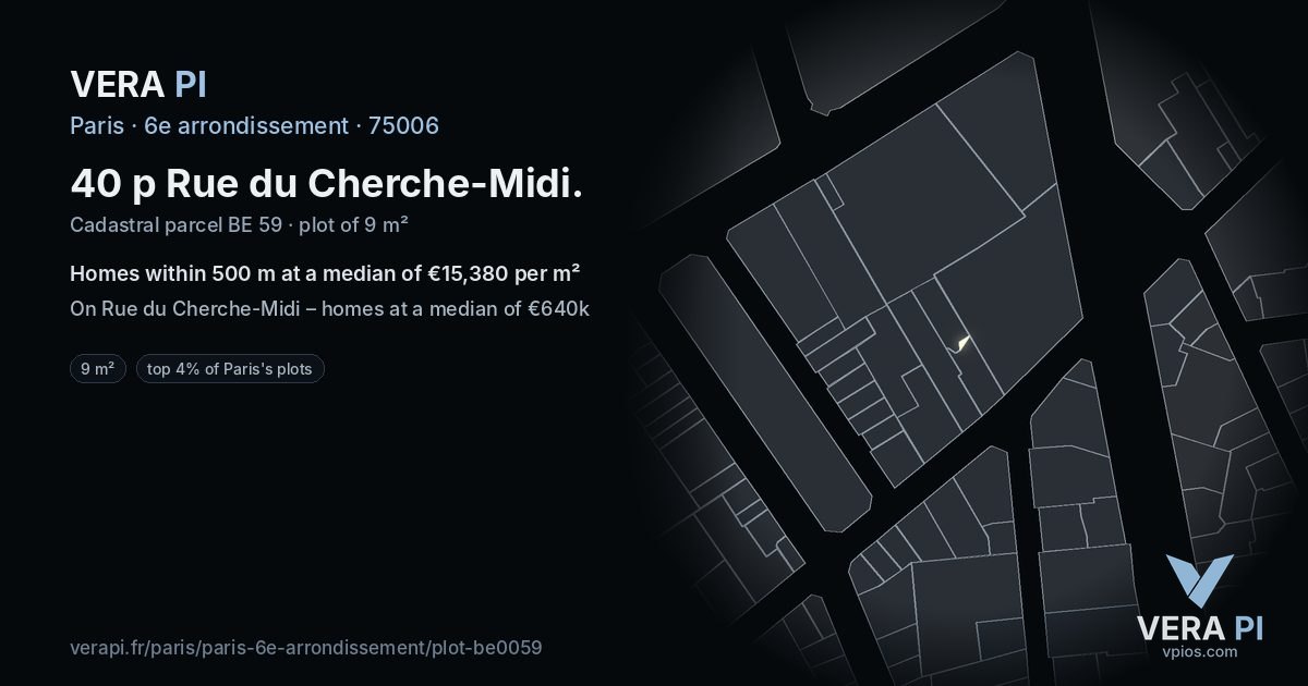 40 p Rue du Cherche-Midi, 6e arrondissement at night – the plot lit, the parcels around coloured by the prices near them