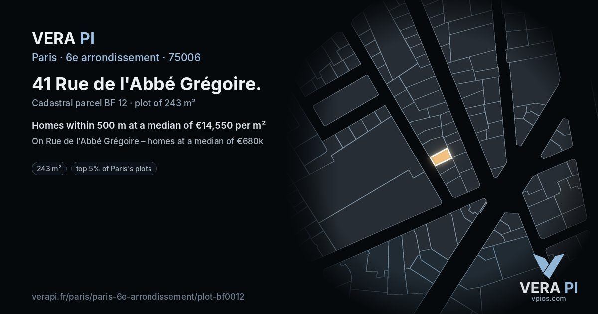 41 Rue de l'Abbé Grégoire, 6e arrondissement at night – the plot lit, the parcels around coloured by the prices near them