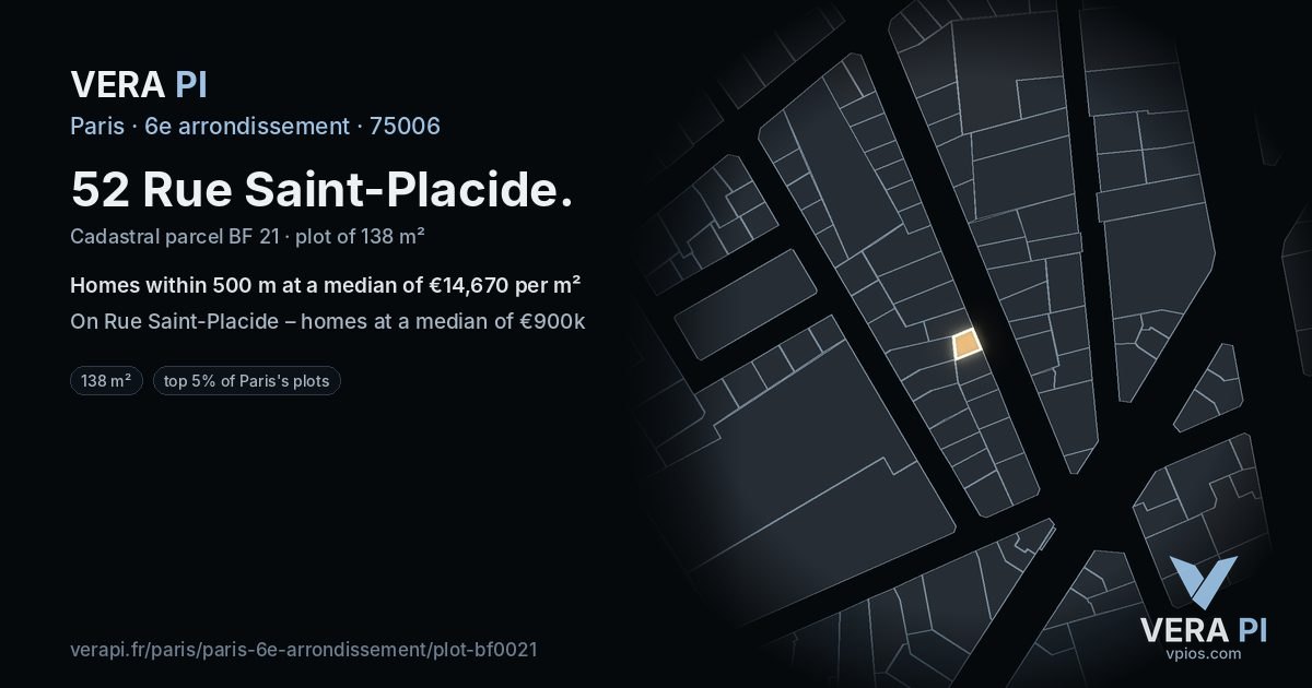 52 Rue Saint-Placide, 6e arrondissement at night – the plot lit, the parcels around coloured by the prices near them