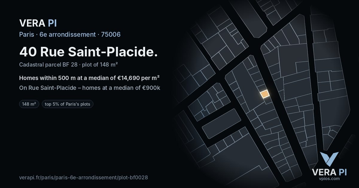 40 Rue Saint-Placide, 6e arrondissement at night – the plot lit, the parcels around coloured by the prices near them