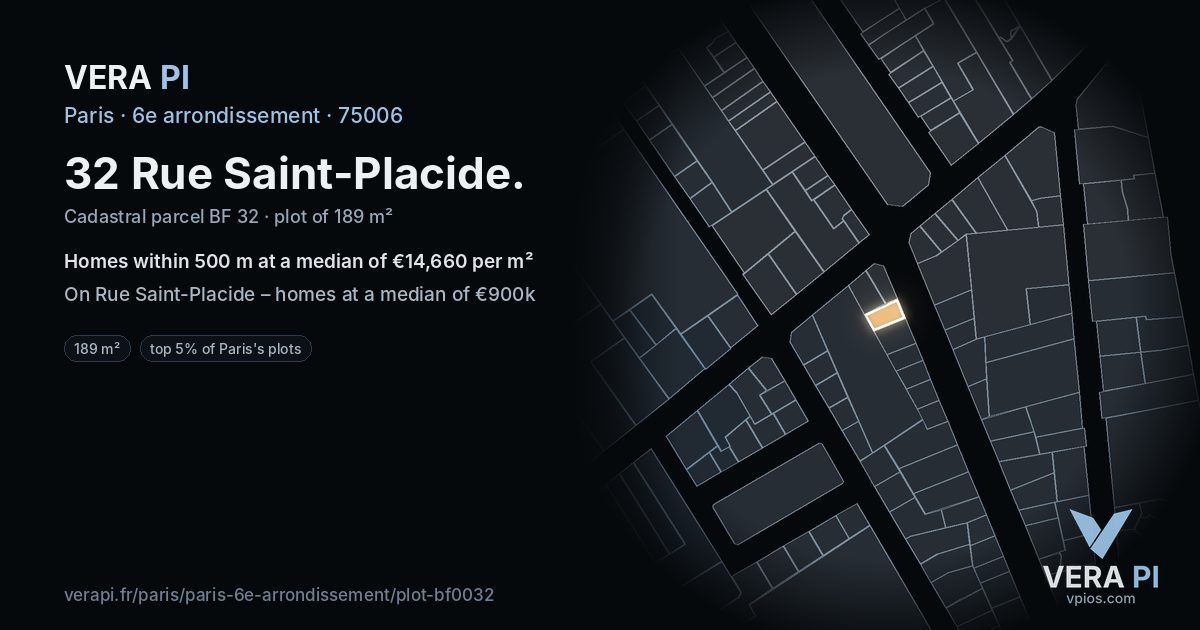 32 Rue Saint-Placide, 6e arrondissement at night – the plot lit, the parcels around coloured by the prices near them