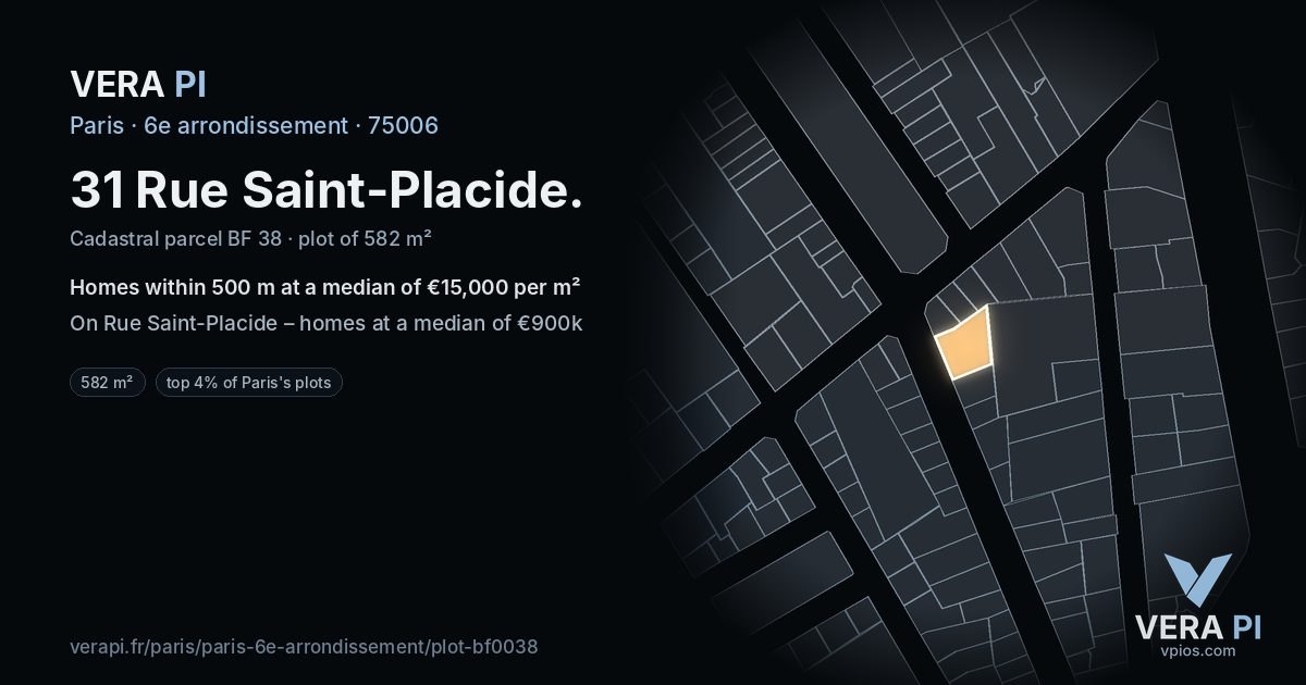 31 Rue Saint-Placide, 6e arrondissement at night – the plot lit, the parcels around coloured by the prices near them