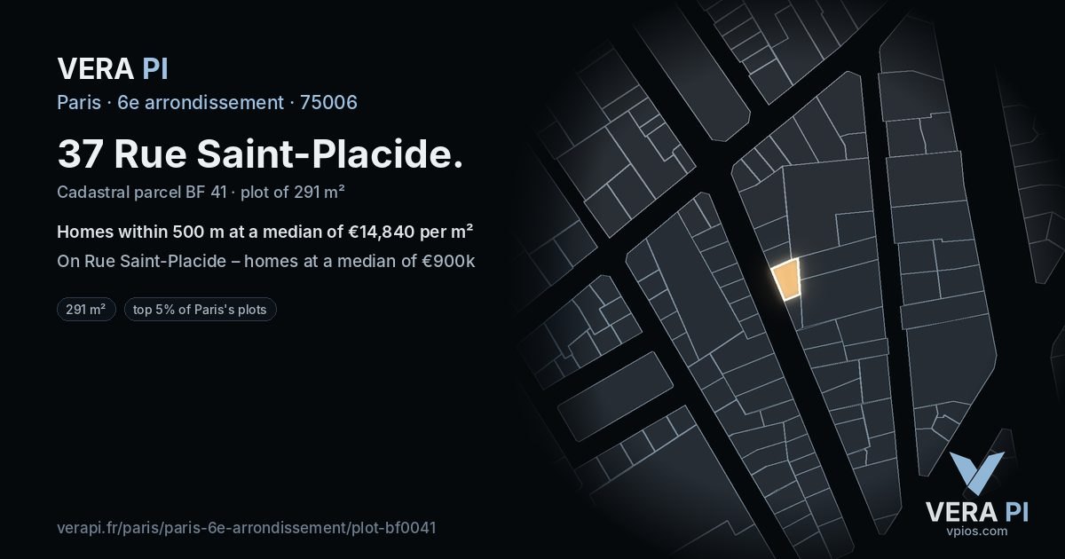 37 Rue Saint-Placide, 6e arrondissement at night – the plot lit, the parcels around coloured by the prices near them