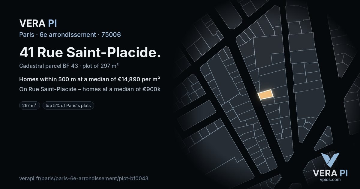 41 Rue Saint-Placide, 6e arrondissement at night – the plot lit, the parcels around coloured by the prices near them