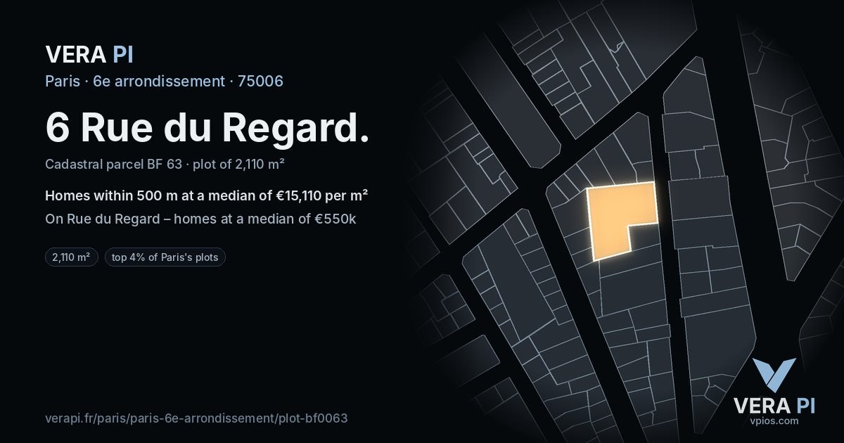 6 Rue du Regard, 6e arrondissement at night – the plot lit, the parcels around coloured by the prices near them