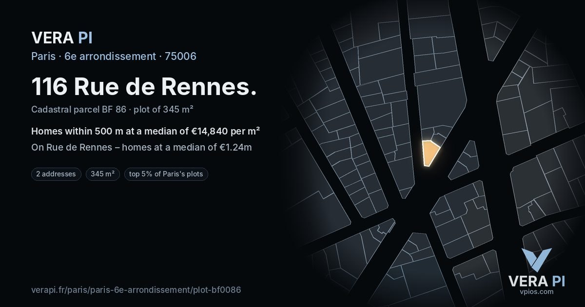 116 Rue de Rennes, 6e arrondissement at night – the plot lit, the parcels around coloured by the prices near them