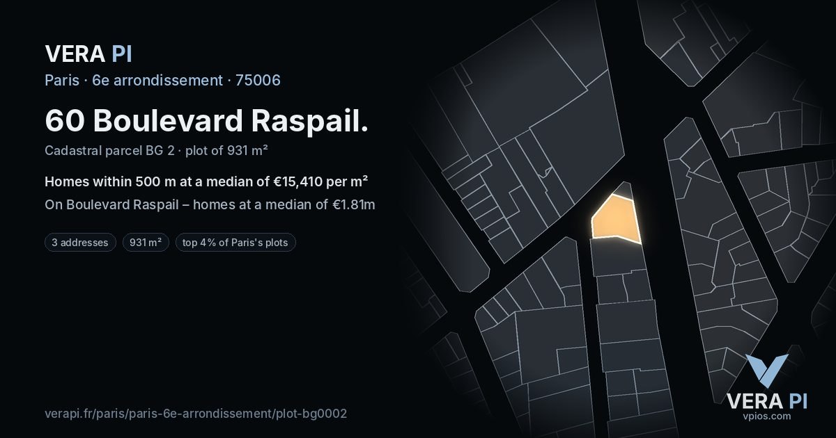 60 Boulevard Raspail, 6e arrondissement at night – the plot lit, the parcels around coloured by the prices near them