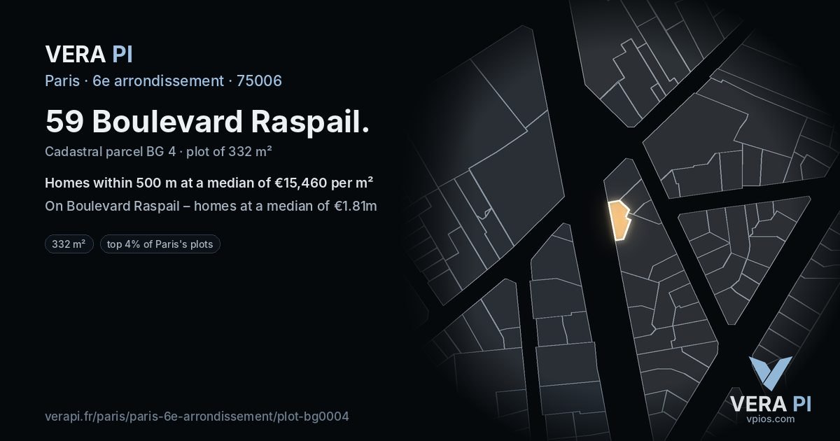 59 Boulevard Raspail, 6e arrondissement at night – the plot lit, the parcels around coloured by the prices near them