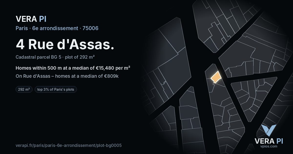 4 Rue d'Assas, 6e arrondissement at night – the plot lit, the parcels around coloured by the prices near them