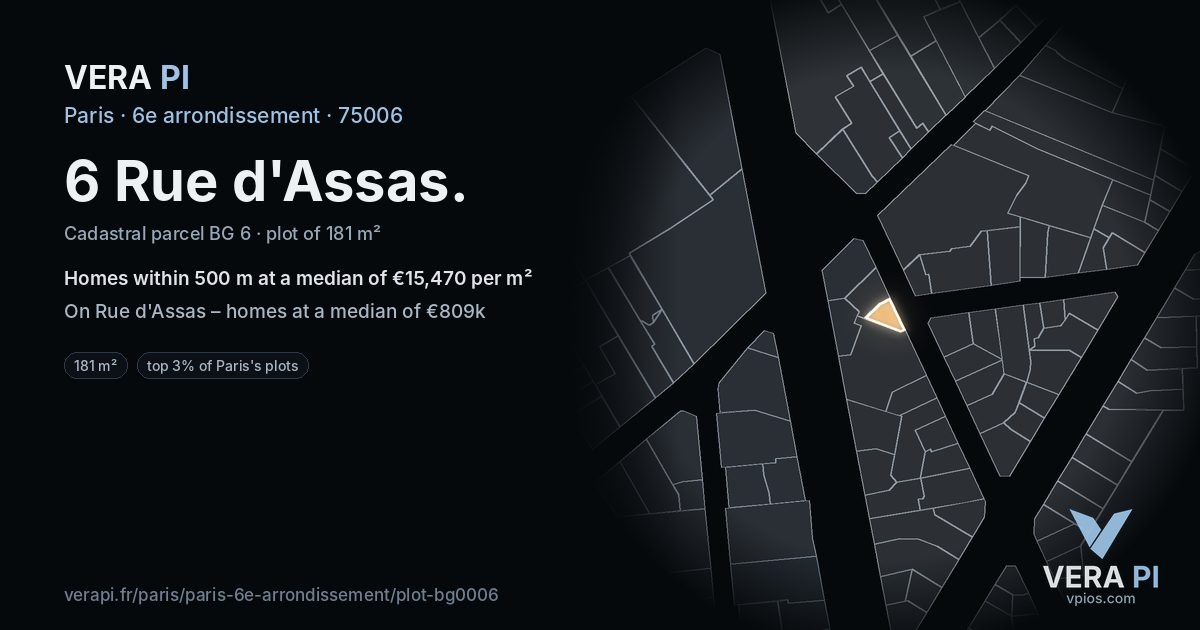 6 Rue d'Assas, 6e arrondissement at night – the plot lit, the parcels around coloured by the prices near them