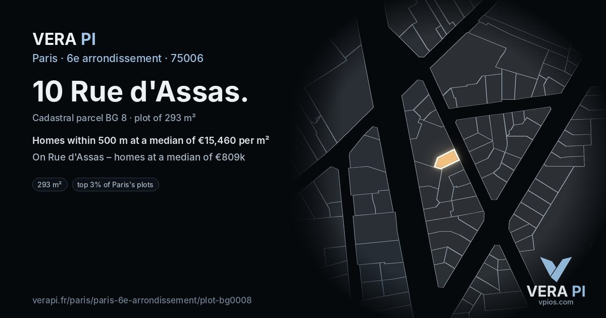 10 Rue d'Assas, 6e arrondissement at night – the plot lit, the parcels around coloured by the prices near them