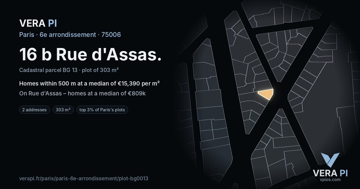 16 b Rue d'Assas, 6e arrondissement at night – the plot lit, the parcels around coloured by the prices near them