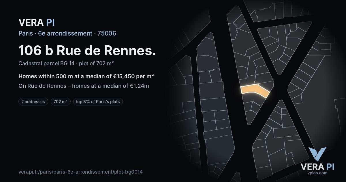 106 b Rue de Rennes, 6e arrondissement at night – the plot lit, the parcels around coloured by the prices near them