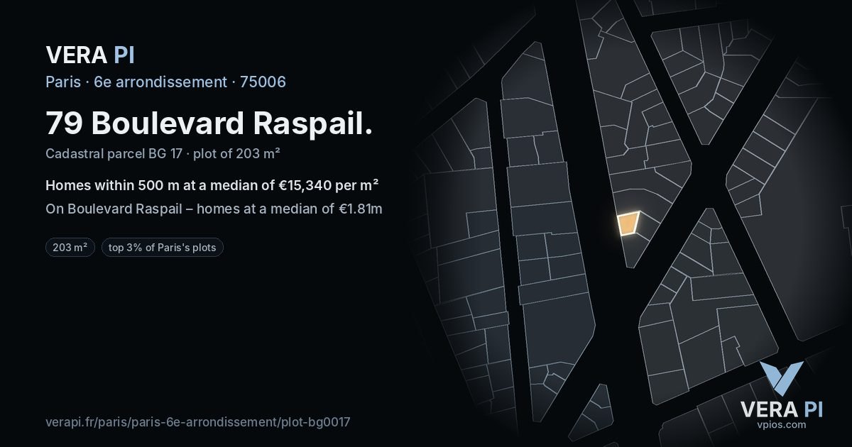 79 Boulevard Raspail, 6e arrondissement at night – the plot lit, the parcels around coloured by the prices near them