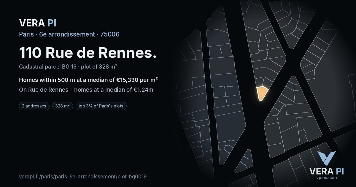 110 Rue de Rennes, 6e arrondissement at night – the plot lit, the parcels around coloured by the prices near them