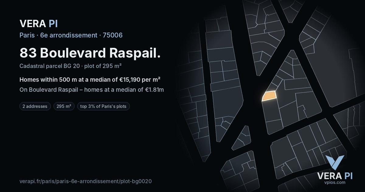 83 Boulevard Raspail, 6e arrondissement at night – the plot lit, the parcels around coloured by the prices near them