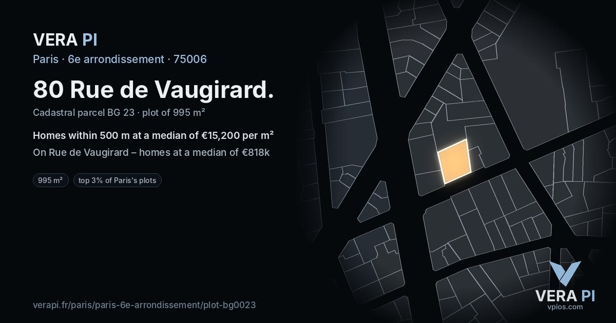 80 Rue de Vaugirard, 6e arrondissement at night – the plot lit, the parcels around coloured by the prices near them