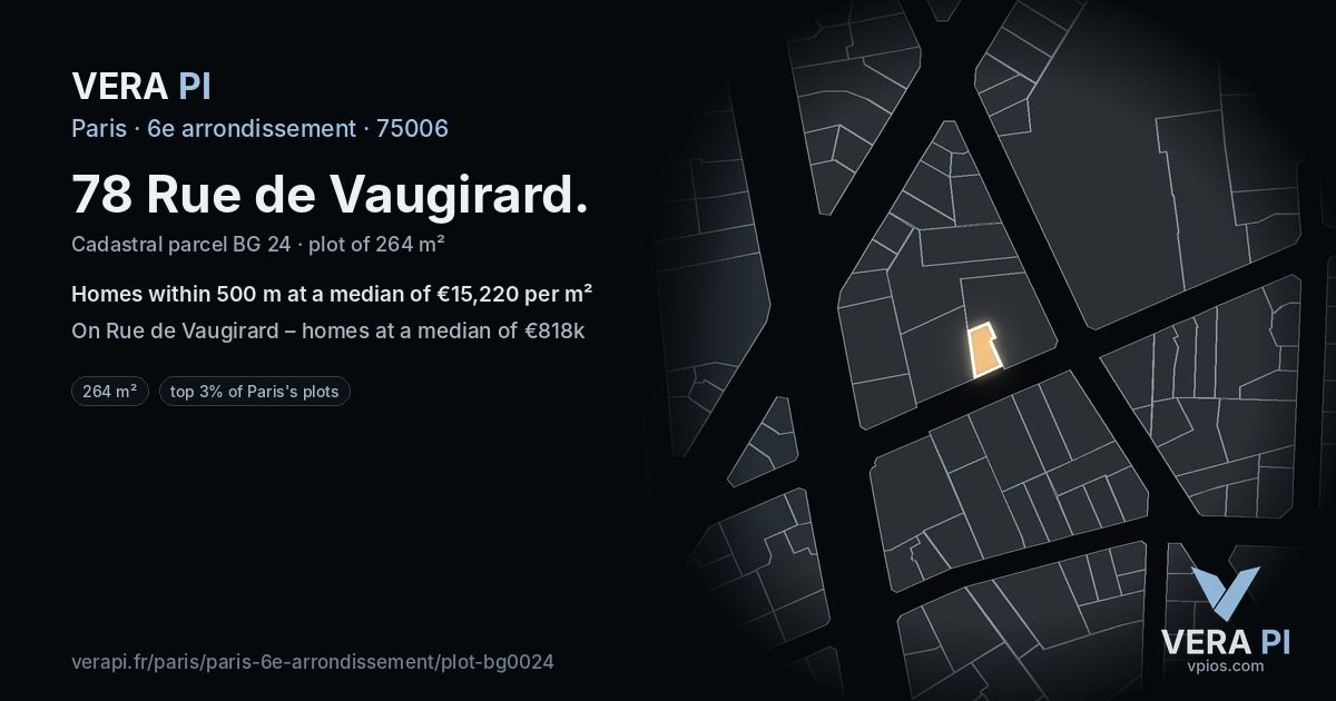 78 Rue de Vaugirard, 6e arrondissement at night – the plot lit, the parcels around coloured by the prices near them