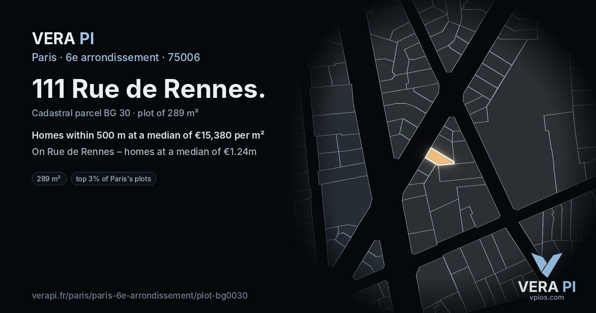 111 Rue de Rennes, 6e arrondissement at night – the plot lit, the parcels around coloured by the prices near them