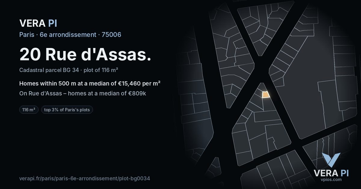20 Rue d'Assas, 6e arrondissement at night – the plot lit, the parcels around coloured by the prices near them