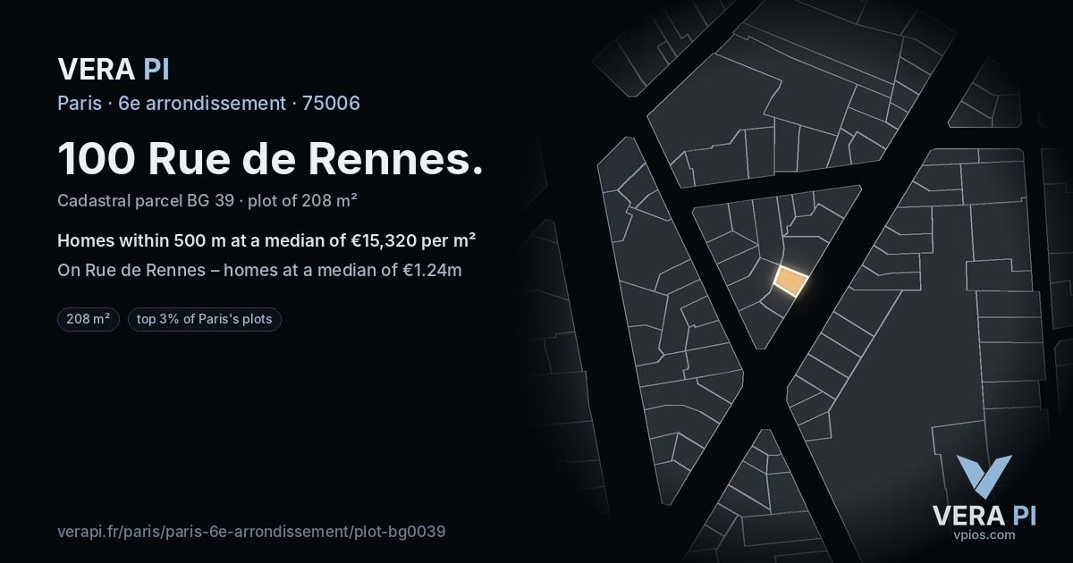 100 Rue de Rennes, 6e arrondissement at night – the plot lit, the parcels around coloured by the prices near them