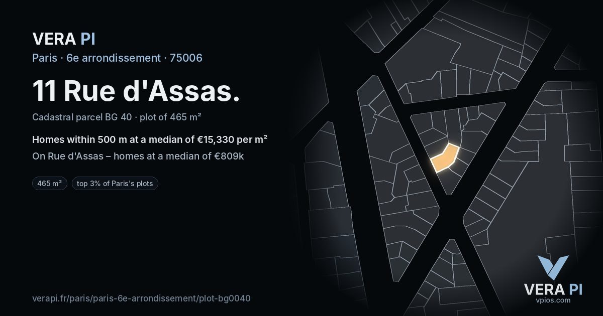 11 Rue d'Assas, 6e arrondissement at night – the plot lit, the parcels around coloured by the prices near them
