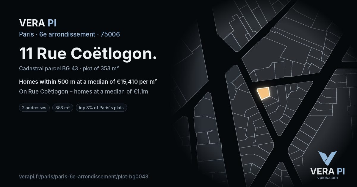 11 Rue Coëtlogon, 6e arrondissement at night – the plot lit, the parcels around coloured by the prices near them