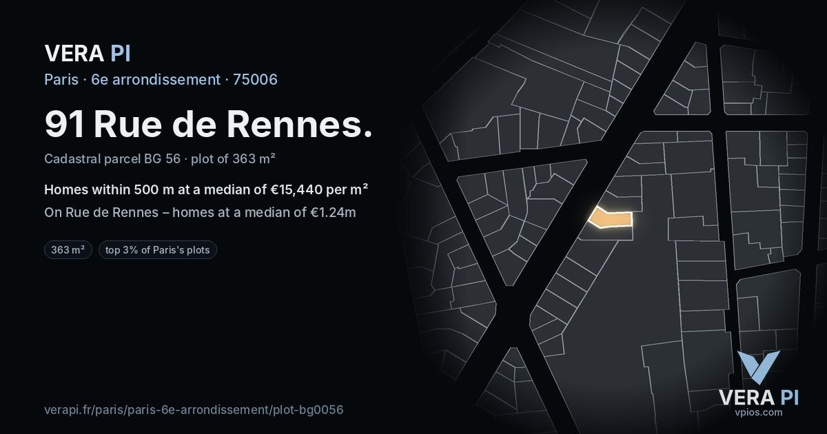 91 Rue de Rennes, 6e arrondissement at night – the plot lit, the parcels around coloured by the prices near them
