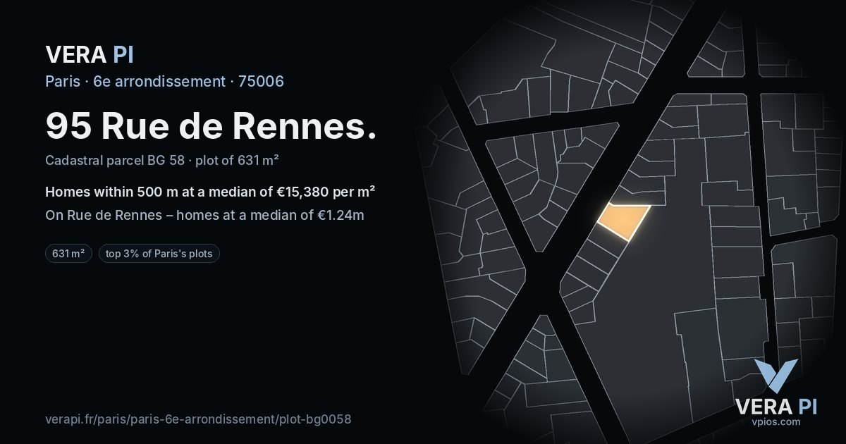 95 Rue de Rennes, 6e arrondissement at night – the plot lit, the parcels around coloured by the prices near them