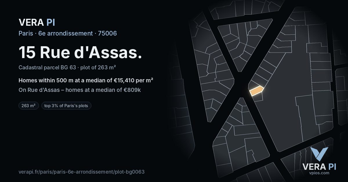 15 Rue d'Assas, 6e arrondissement at night – the plot lit, the parcels around coloured by the prices near them