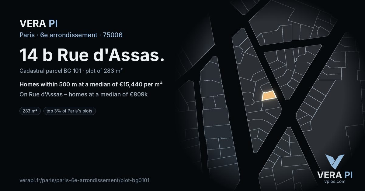 14 b Rue d'Assas, 6e arrondissement at night – the plot lit, the parcels around coloured by the prices near them