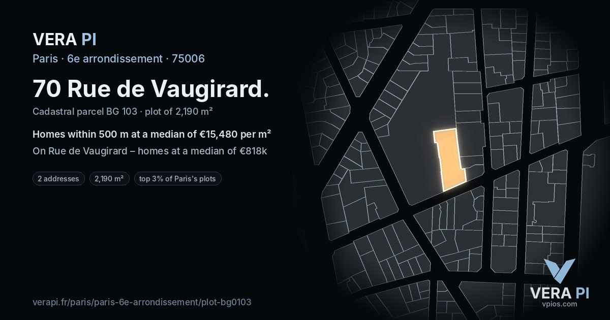 70 Rue de Vaugirard, 6e arrondissement at night – the plot lit, the parcels around coloured by the prices near them