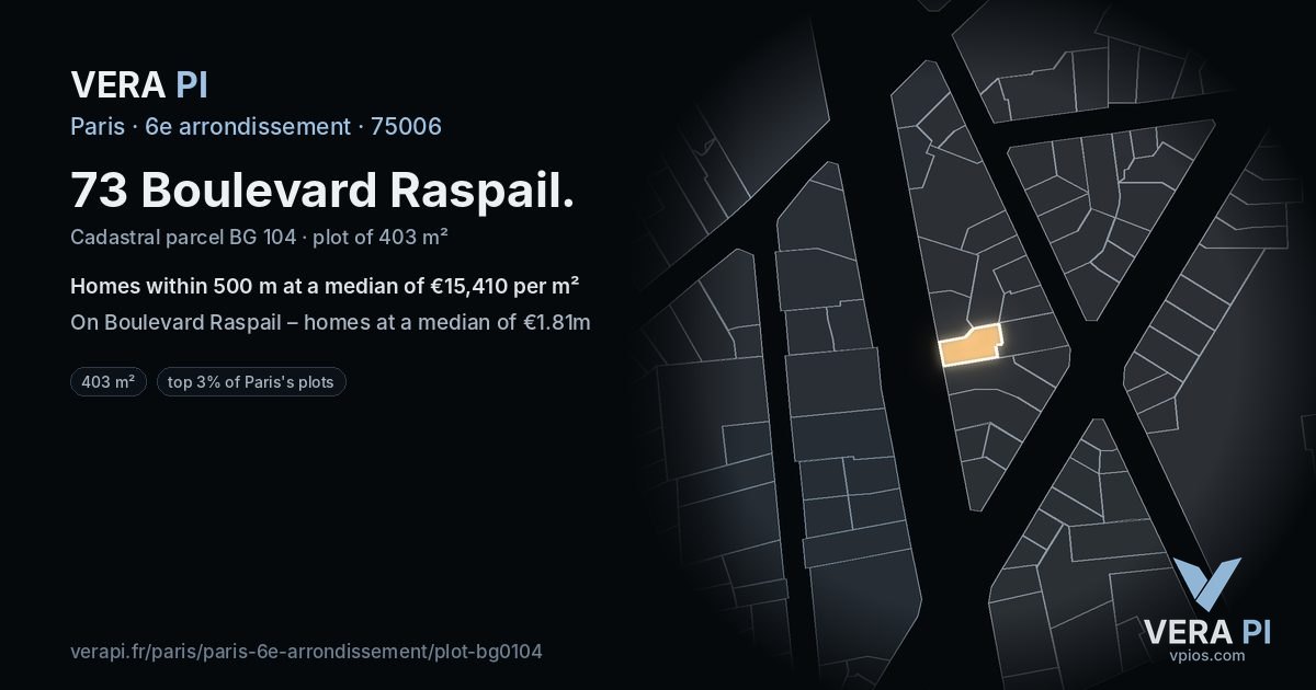 73 Boulevard Raspail, 6e arrondissement at night – the plot lit, the parcels around coloured by the prices near them