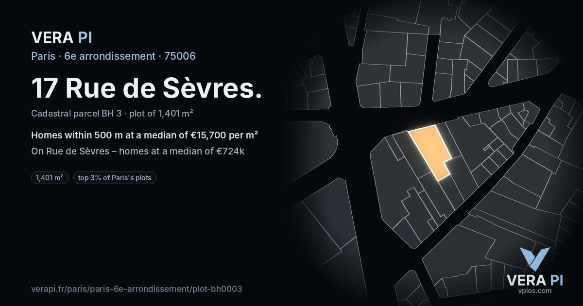 17 Rue de Sèvres, 6e arrondissement at night – the plot lit, the parcels around coloured by the prices near them