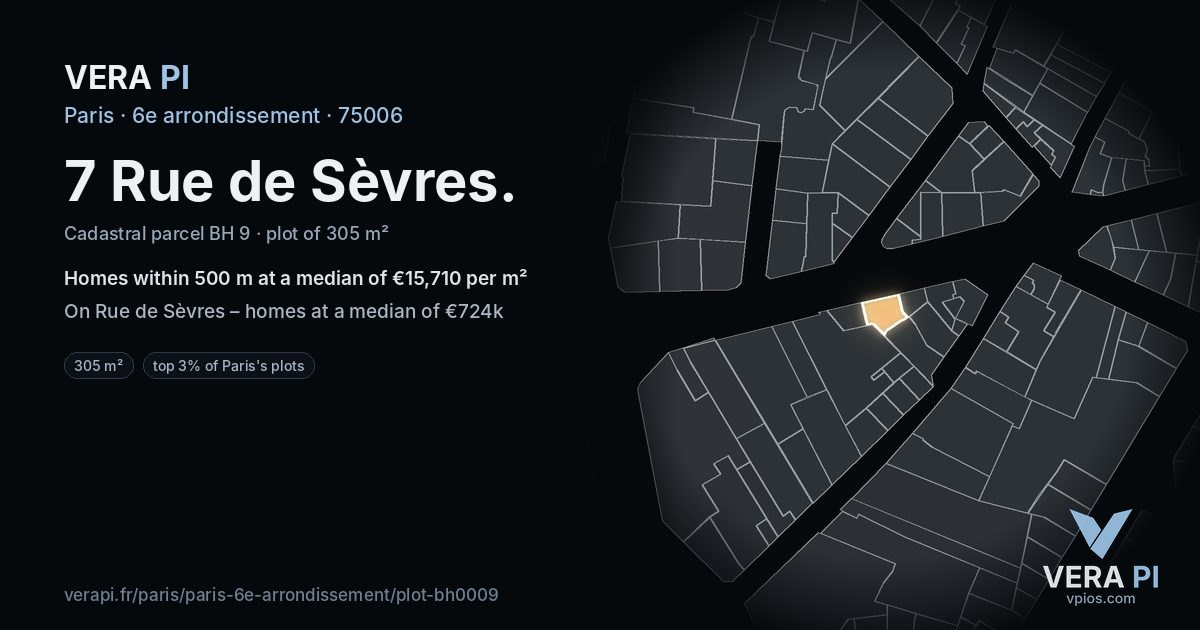 7 Rue de Sèvres, 6e arrondissement at night – the plot lit, the parcels around coloured by the prices near them