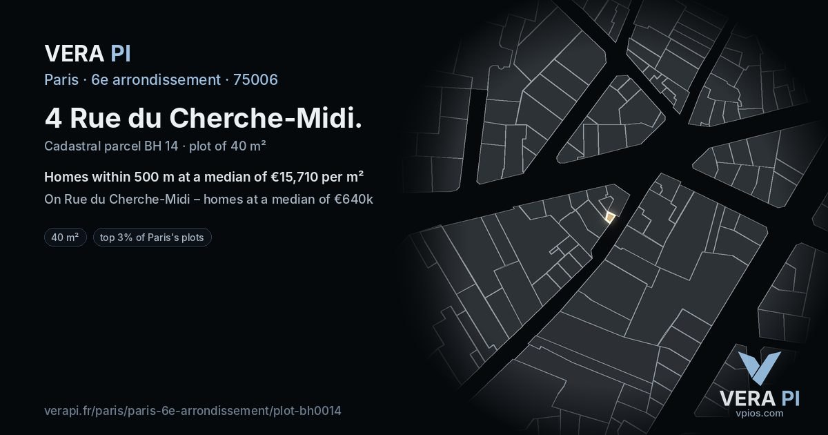 4 Rue du Cherche-Midi, 6e arrondissement at night – the plot lit, the parcels around coloured by the prices near them