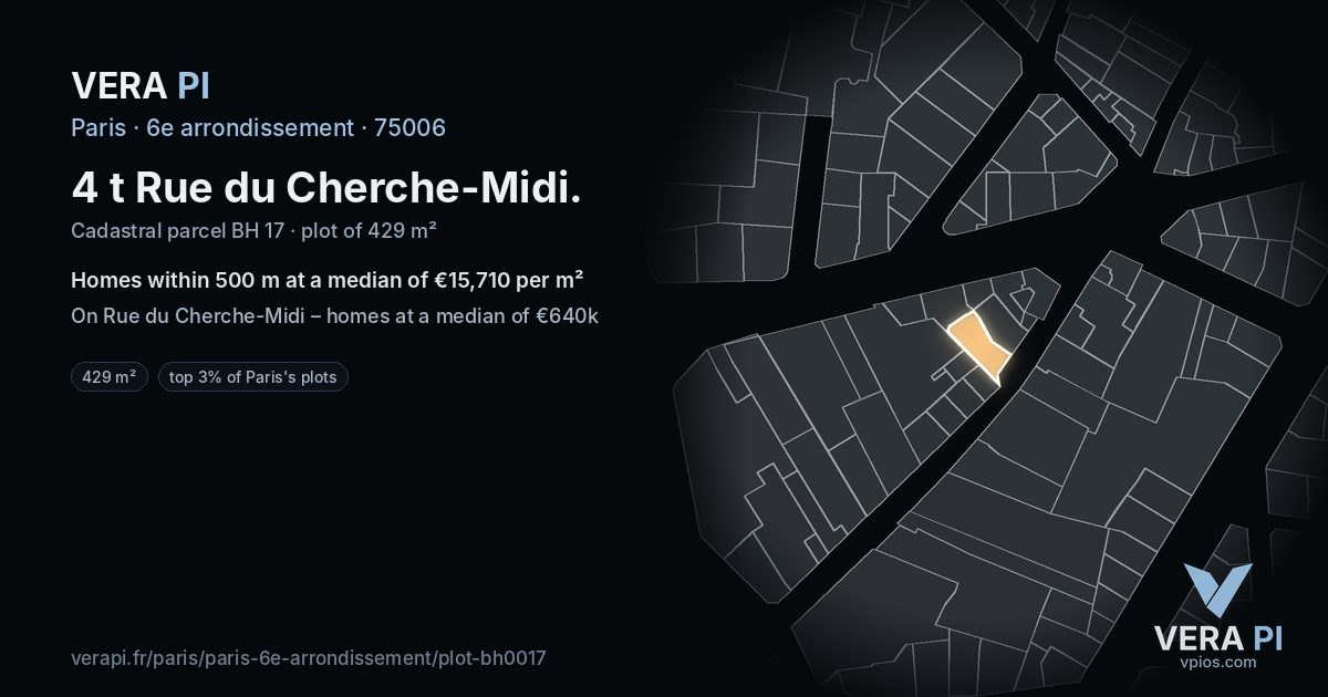 4 t Rue du Cherche-Midi, 6e arrondissement at night – the plot lit, the parcels around coloured by the prices near them