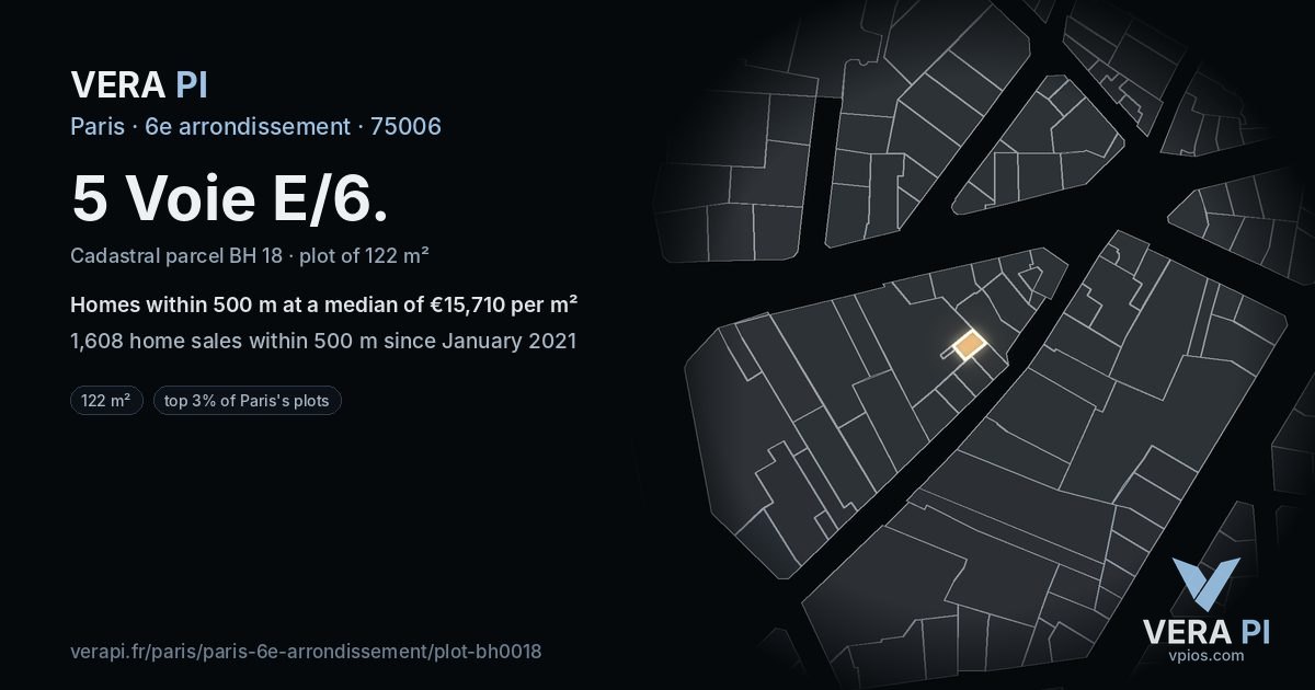 5 Voie E/6, 6e arrondissement at night – the plot lit, the parcels around coloured by the prices near them