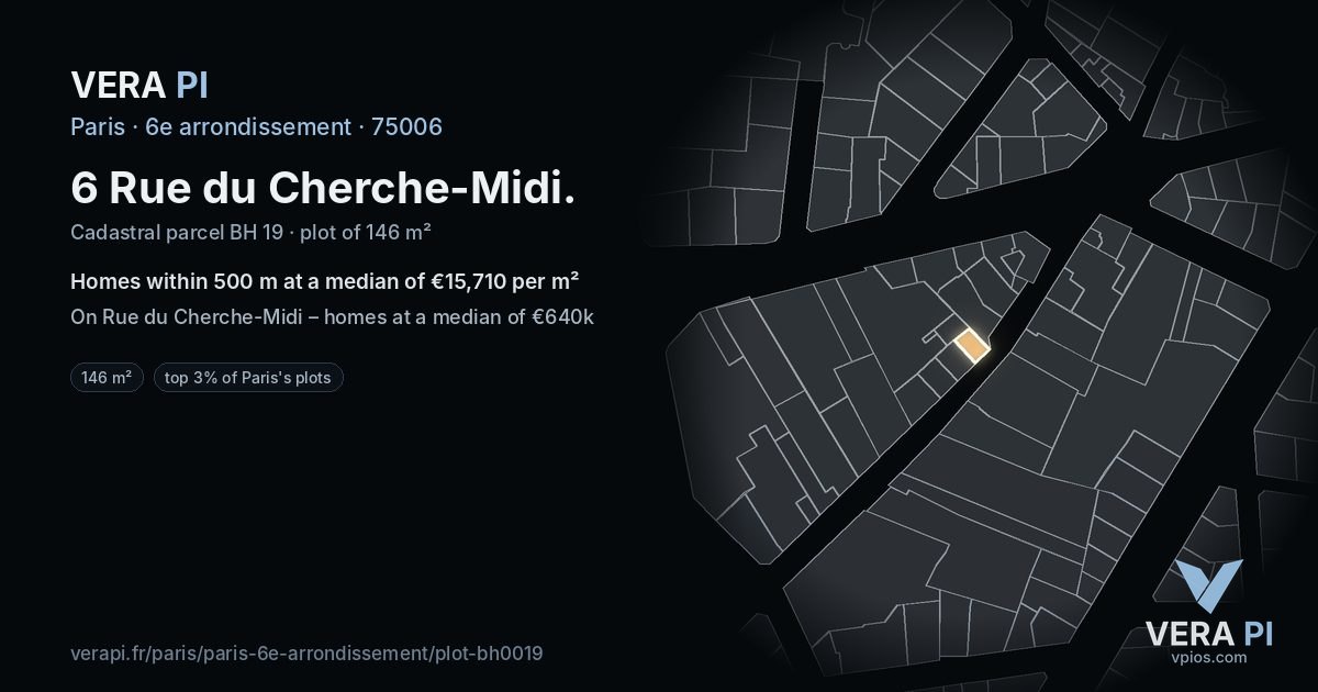 6 Rue du Cherche-Midi, 6e arrondissement at night – the plot lit, the parcels around coloured by the prices near them