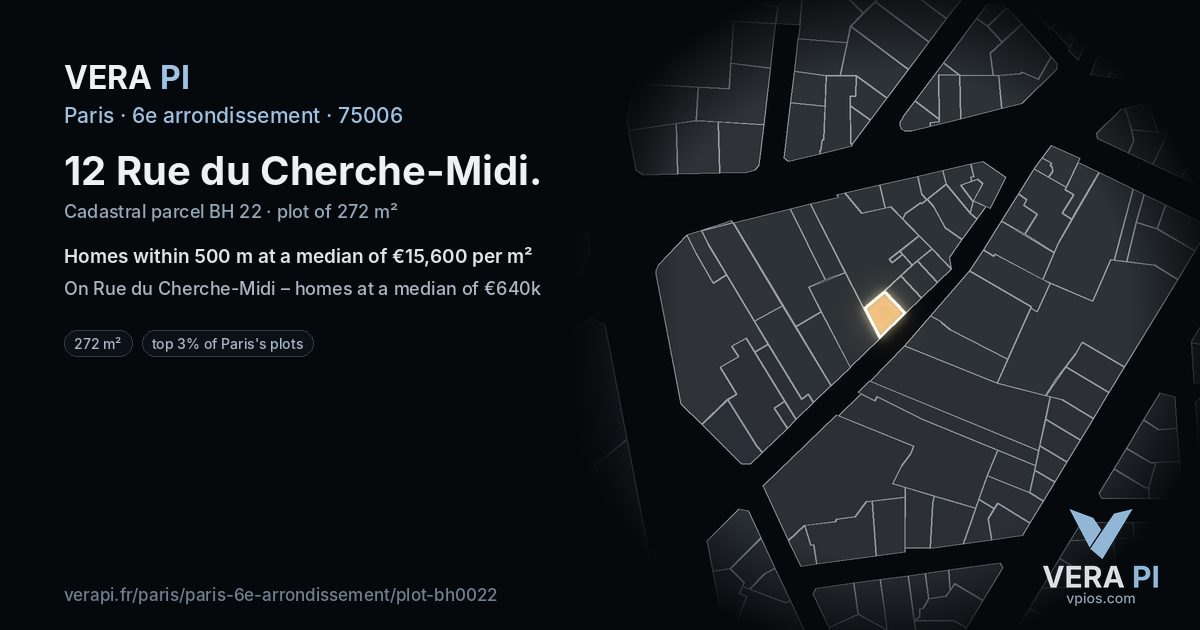 12 Rue du Cherche-Midi, 6e arrondissement at night – the plot lit, the parcels around coloured by the prices near them
